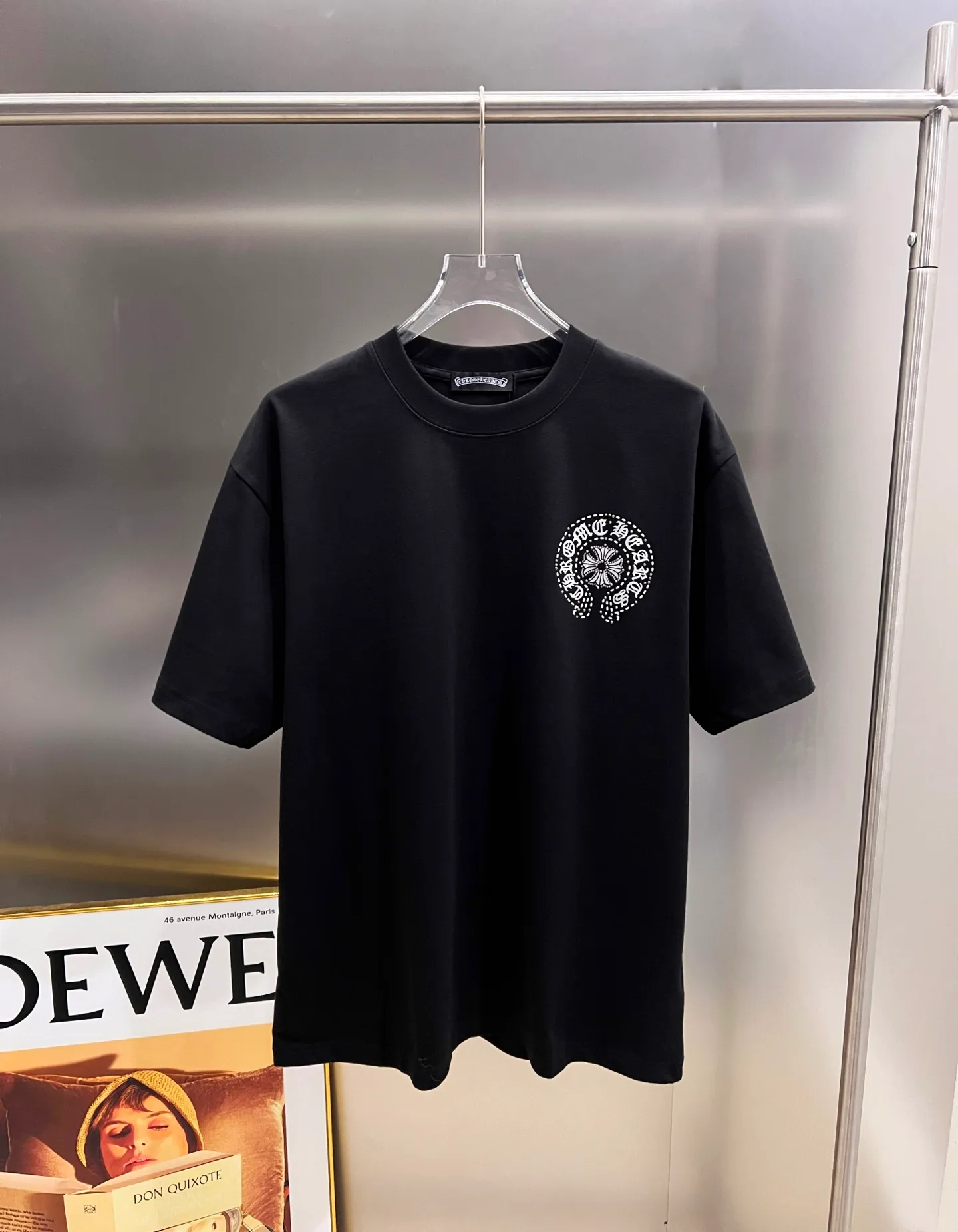 🅿️190 CH Crowe 2025 autumn and winter new short-sleeved T-shirt, cross foam technology + Middle Eastern Australian diamond design technology, the real thing is great🔥Same style for men and women, loose version, size S M L XL XXL five sizes black white